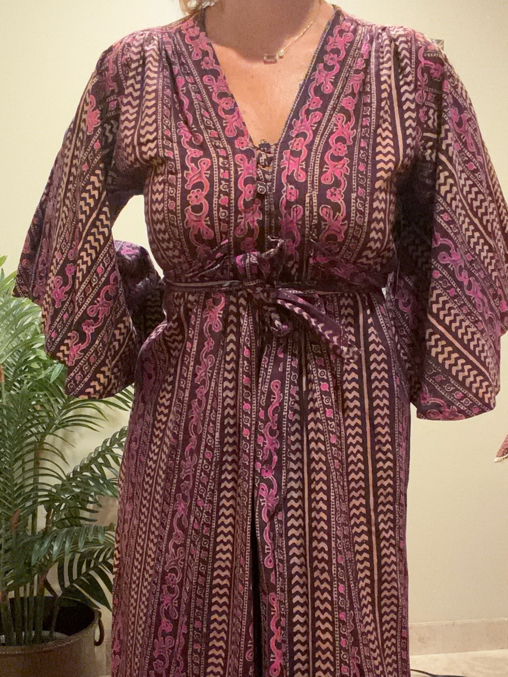 Purple Boho Maxi Dress with Tie Waist